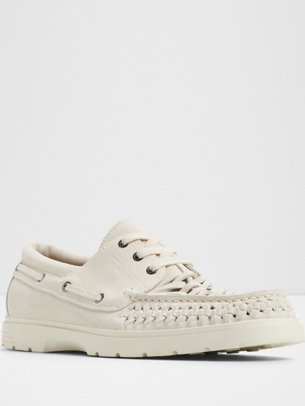 Aldo Suede Leather  Men's Cream Woven Lace-Up Boat Shoe